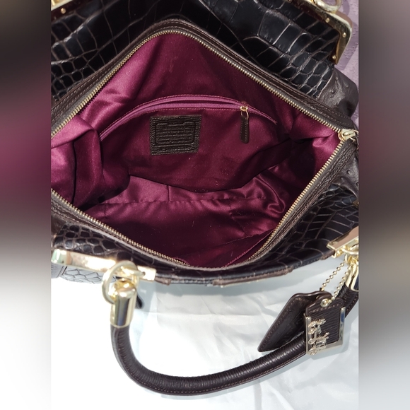 Coach Black/ Brown Espresso Textured Leather Satchel with Gold Hardware - Picture 13 of 14